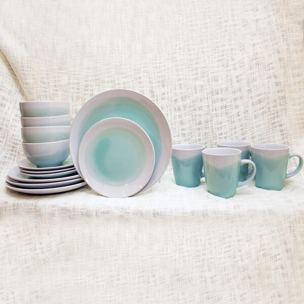 Two- Tone Teal Blue Design Dinner Set