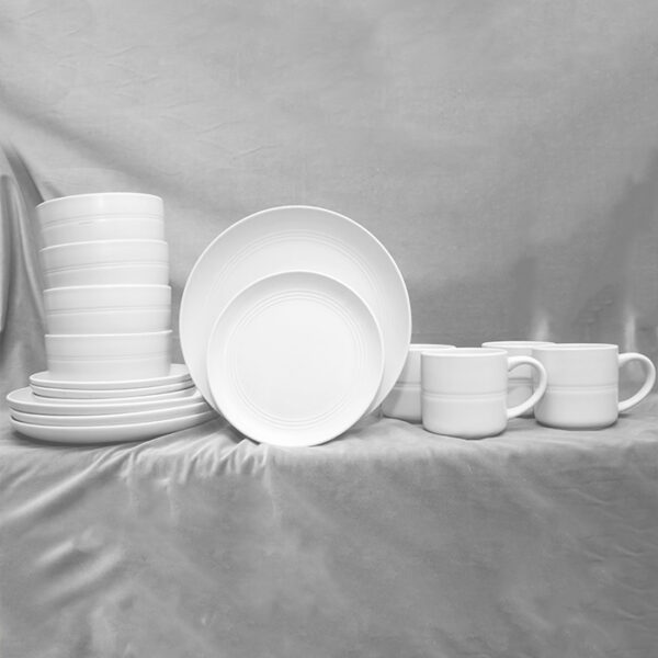 Classic White Striped Design Dinner Set