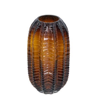Amber-Ribbed-Glass-Vase-–-Tall