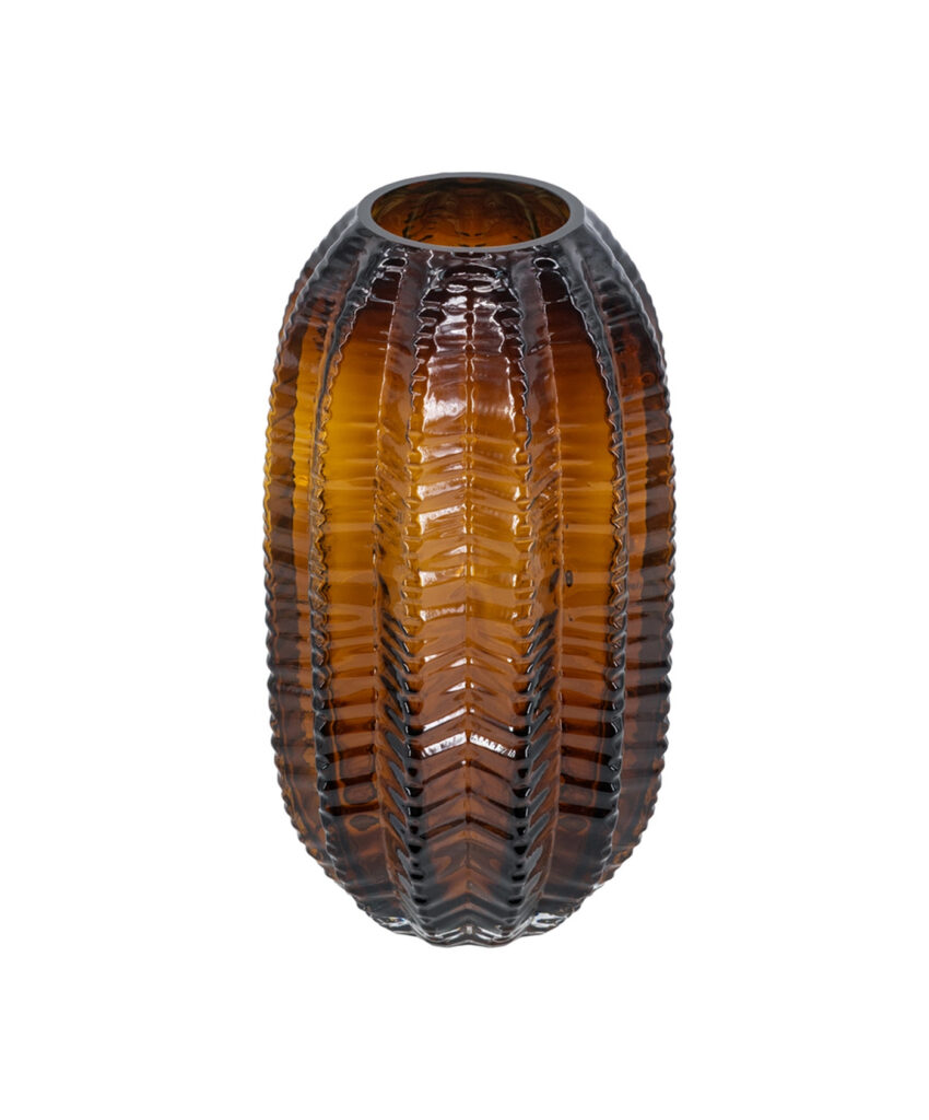 Amber-Ribbed-Glass-Vase-–-Tall