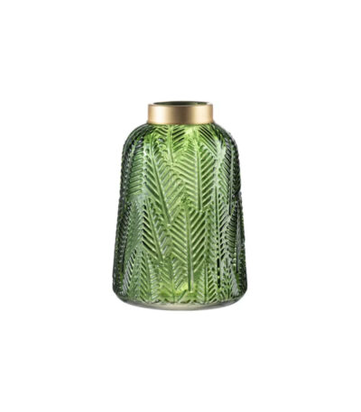 Tropical-Leaf-Embossed-Green-Glass-Vase