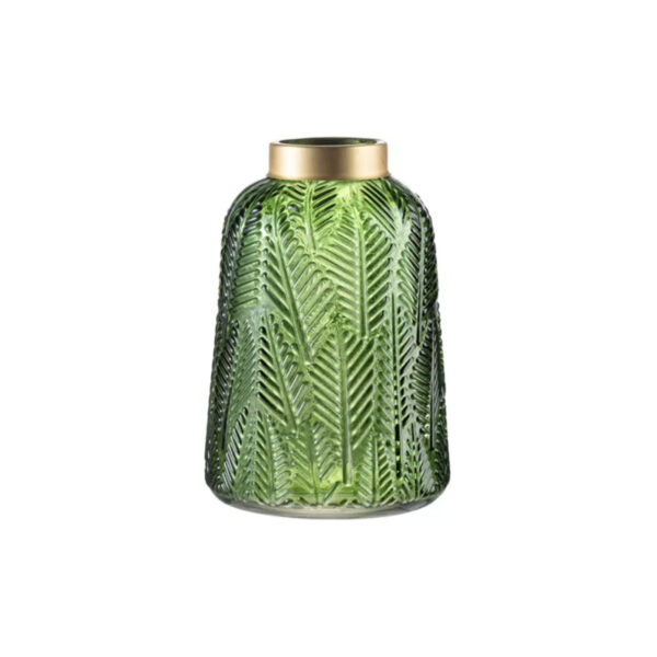 Tropical-Leaf-Embossed-Green-Glass-Vase