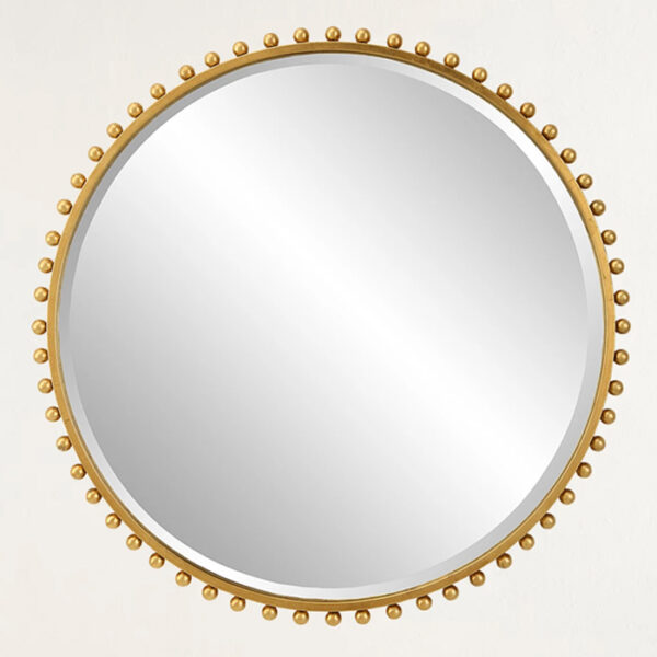 Round Gold Beaded Mirror - 30”